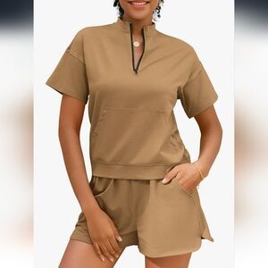 MIHOLL 2025 Two Piece Sets for Women Summer HalfZip Short Sleeve Travel …